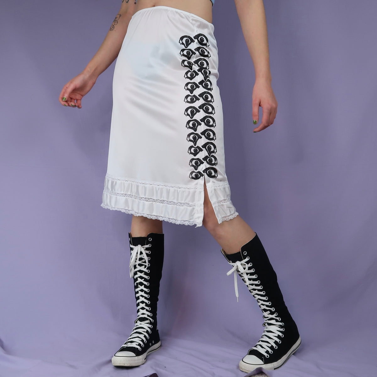 "Melted Visions" White Slip Skirt - Small