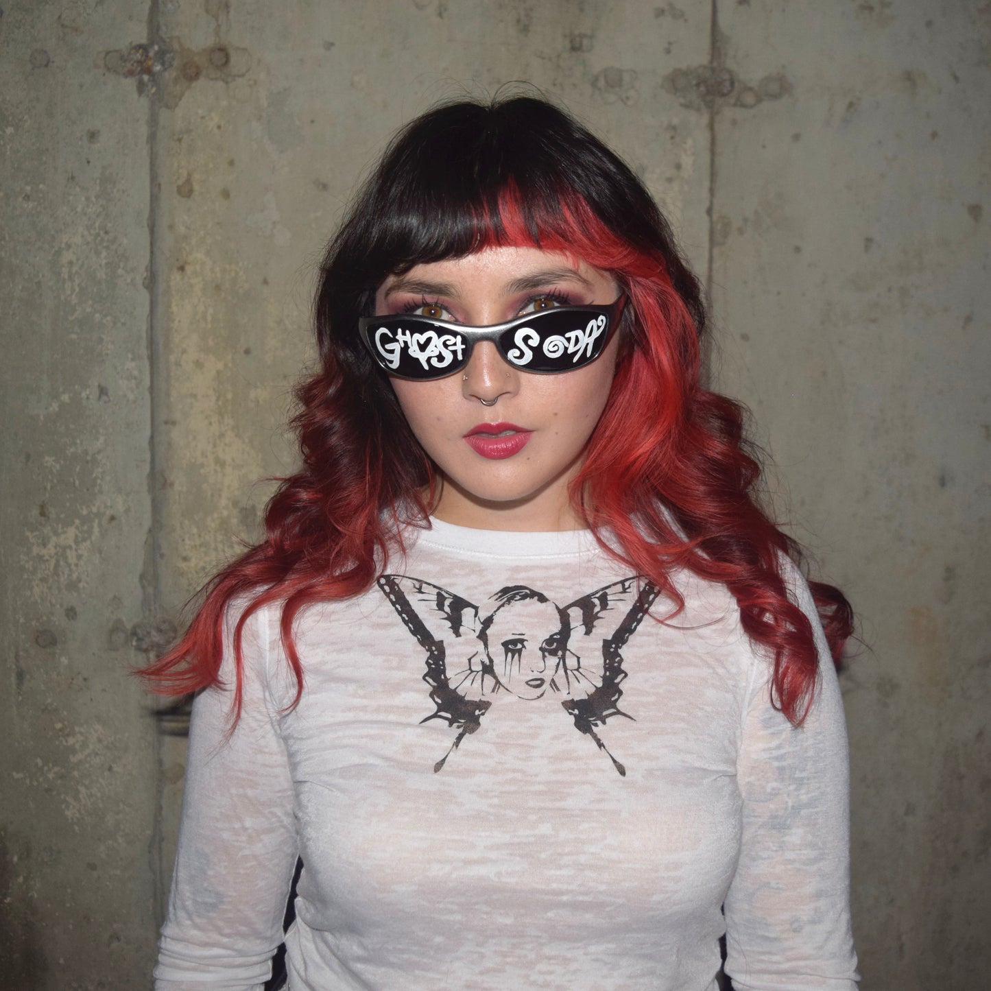 "Weeping Butterfly" White Semi-Transparent Top - Small