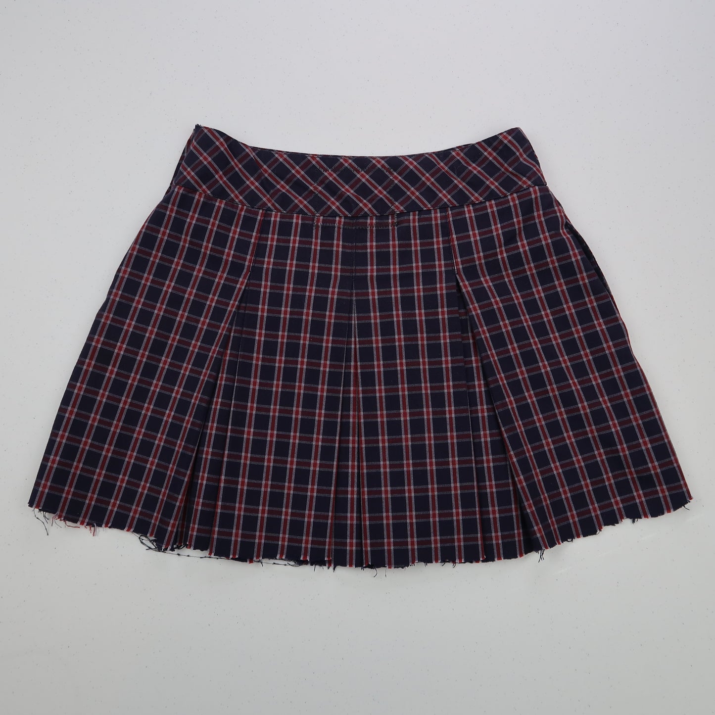 "Grim Skull" Red Plaid Pleated Skirt - Small
