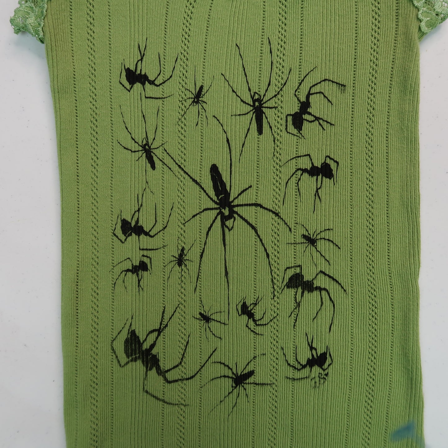 "I Love Spiders" Green Lace Tank - Small