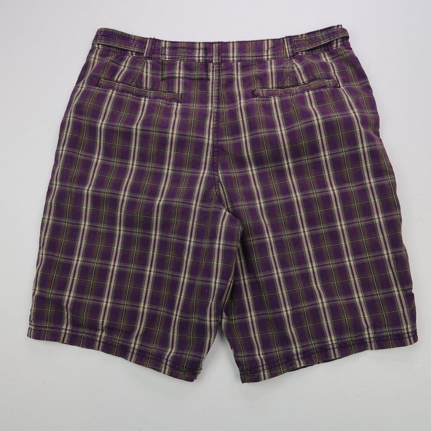 "Grim Skull" Purple Plaid Skater Shorts - Medium