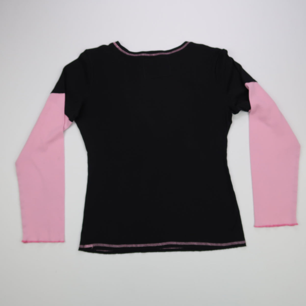 "Grim Skull" Pink and Black Layered Long Sleeve - Large