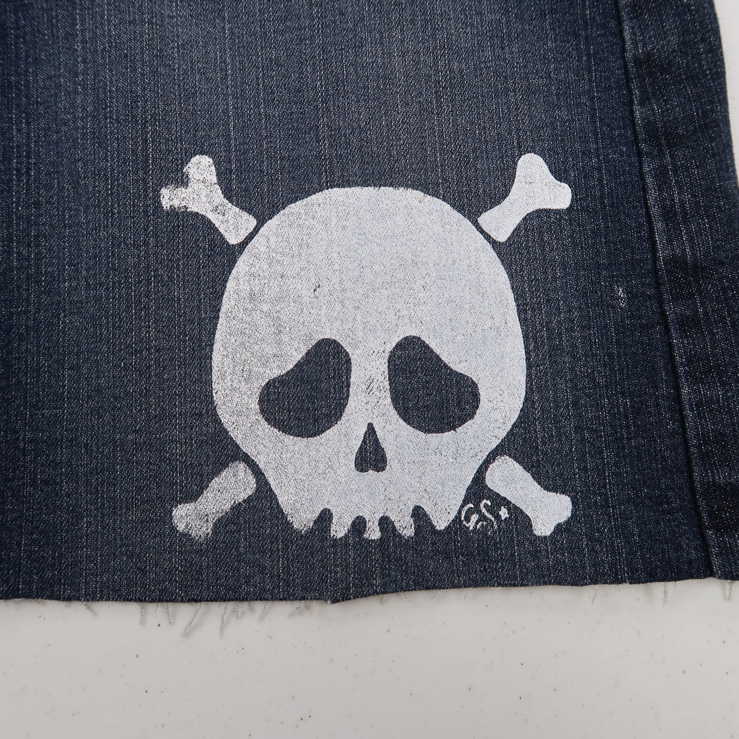 "Grim Skull" Dark Wash Denim Skirt - Small