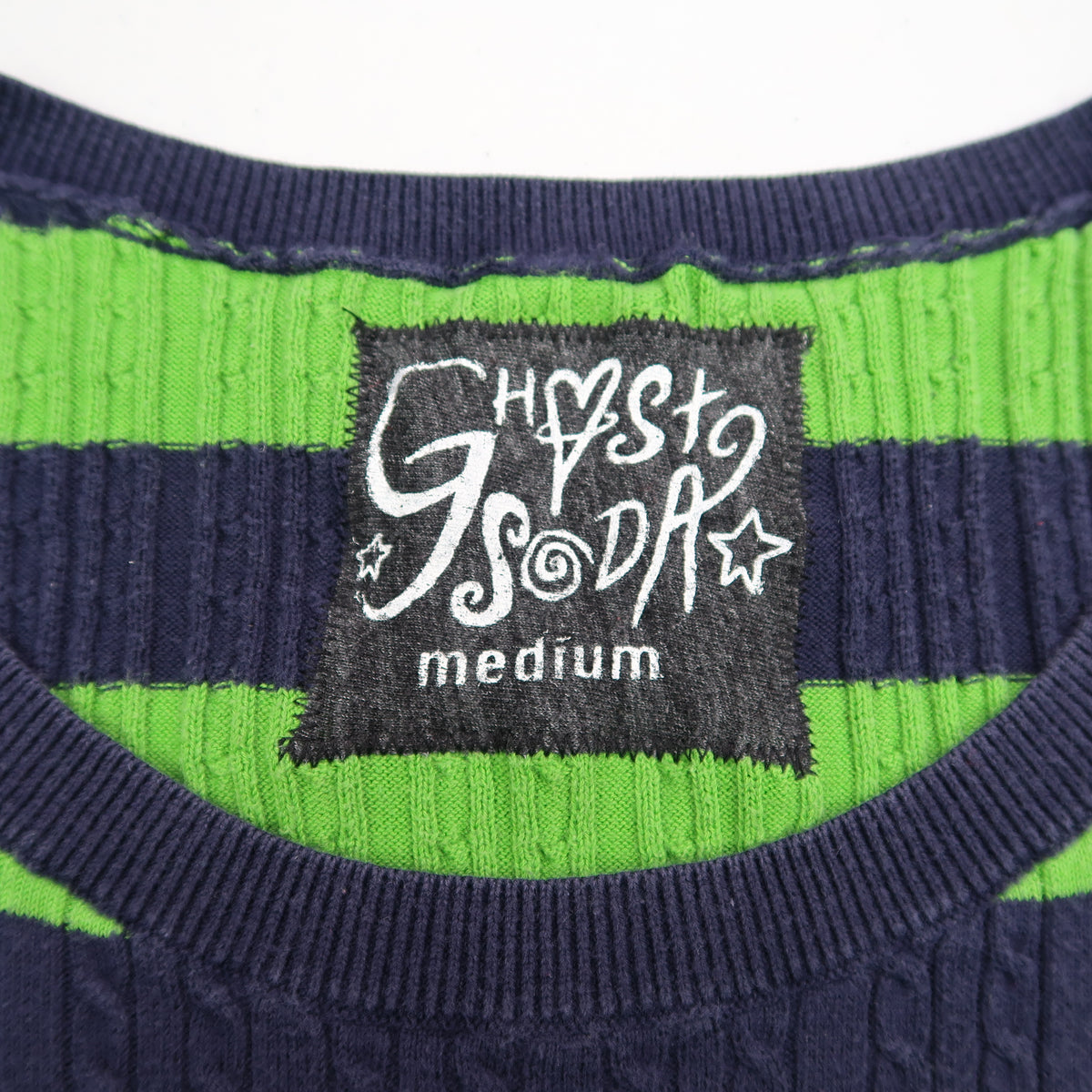 "Grim Skull" Navy and Green Striped Sweater Vest - Medium