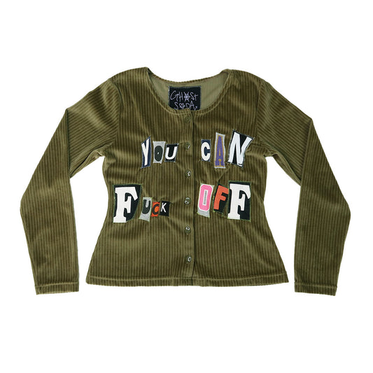 "U CAN F OFF" Ghost Soda Patchwork Cardigan - Small