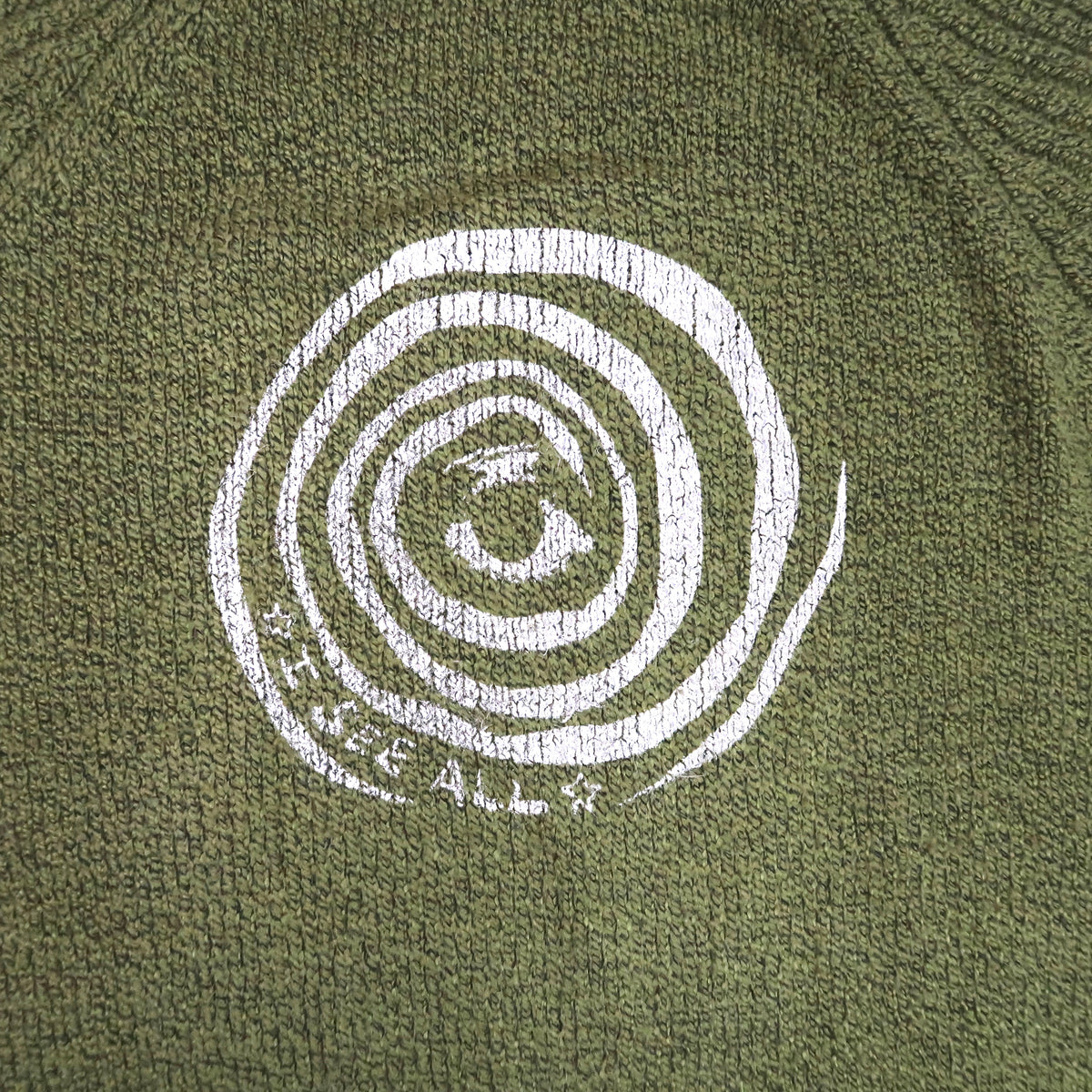 "I See All" (Eye Spiral) Apple Green Sweater - Medium