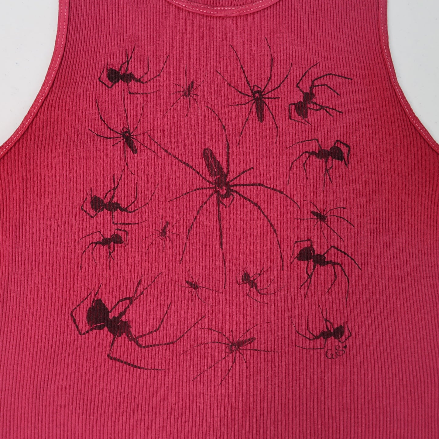 "I Love Spiders" Magenta Ribbed Tank - Large