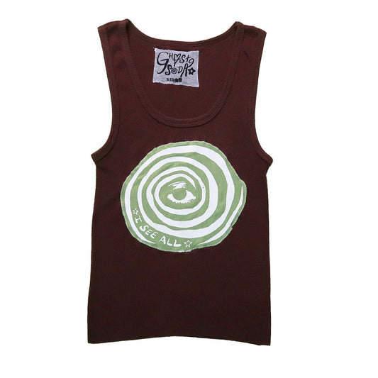 "I See All (Eye Spiral)" Brown Tank - Small