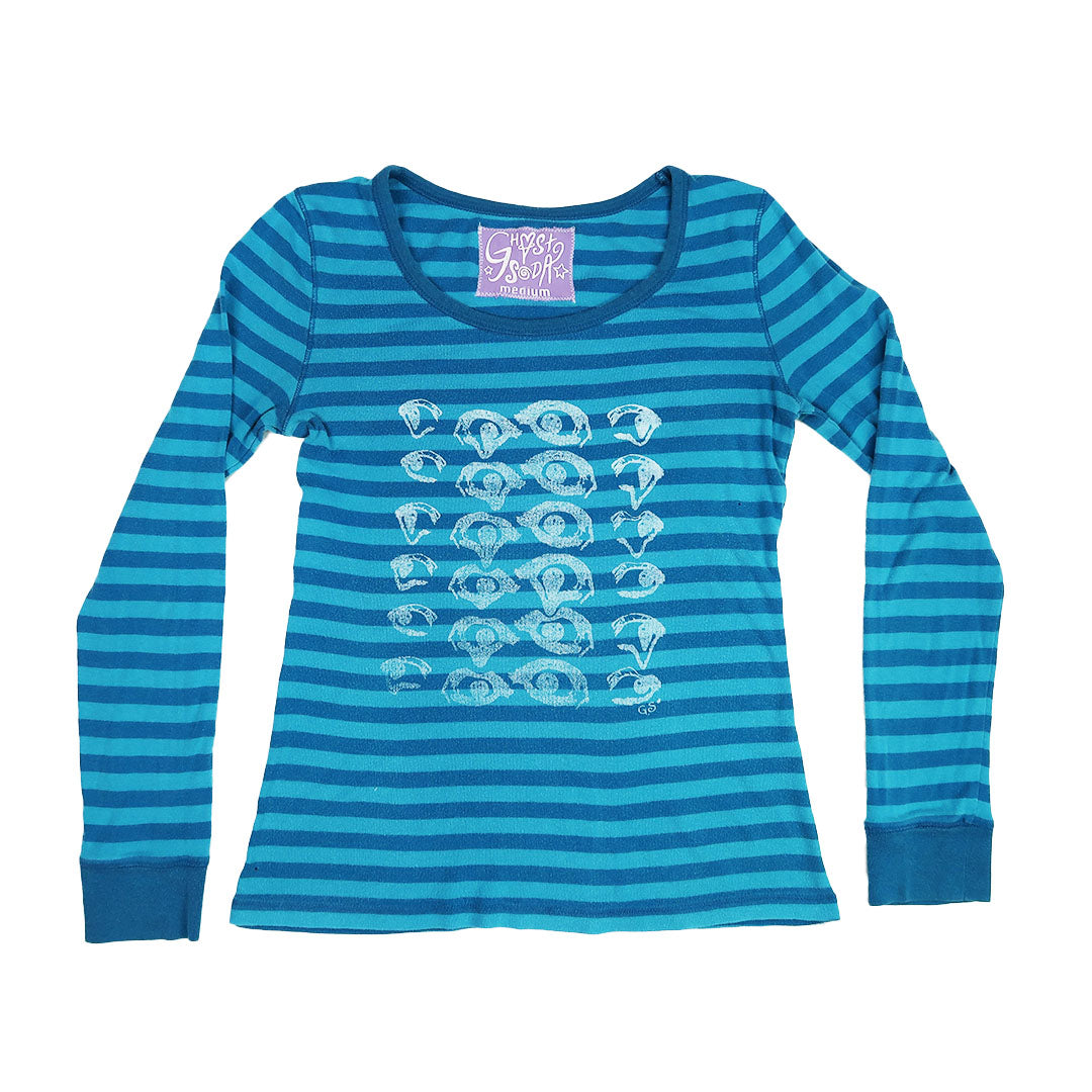 "Melted Visions: Blue Striped Long Sleeve - Medium