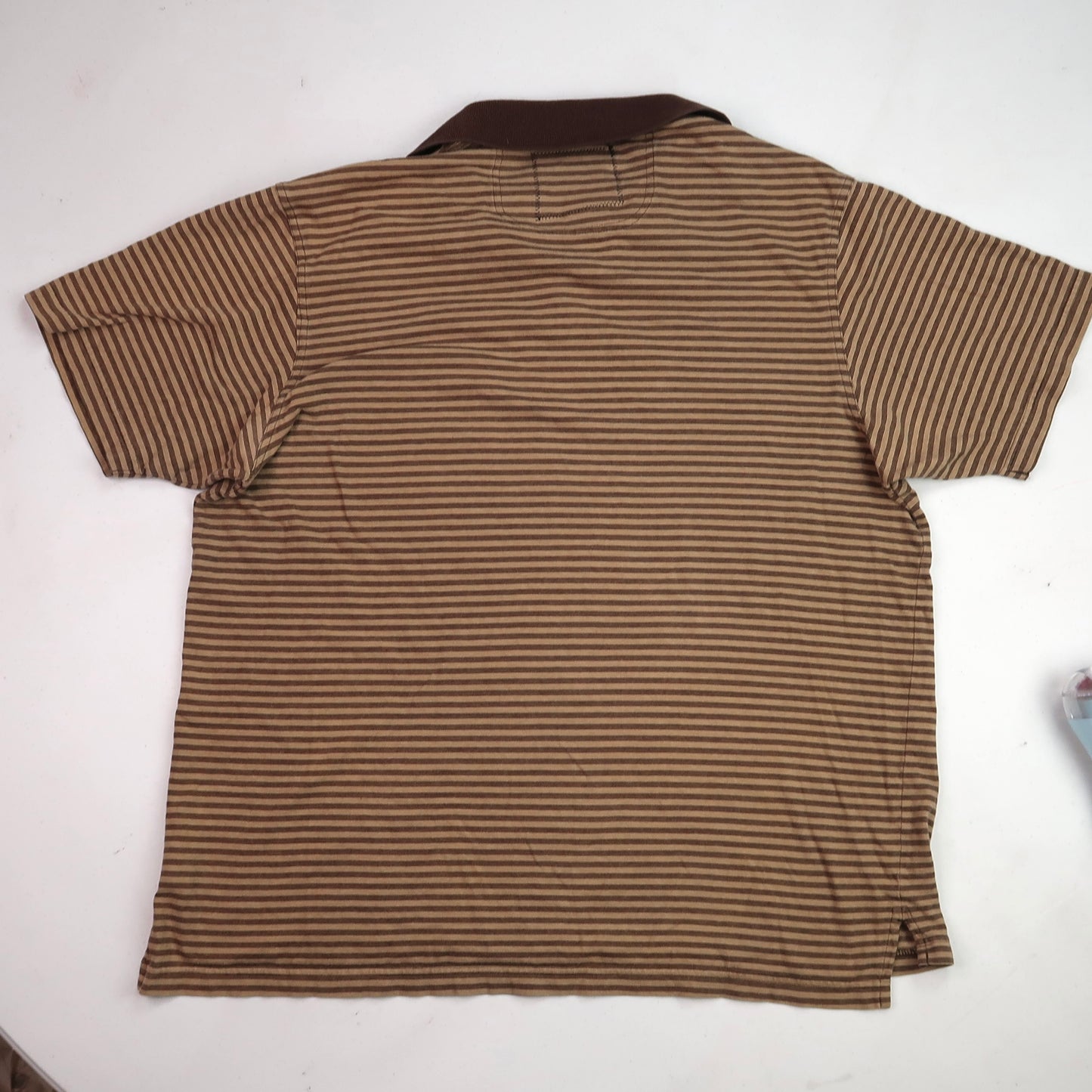 "I See All" (Eye Spiral) Brown Striped Polo - XL