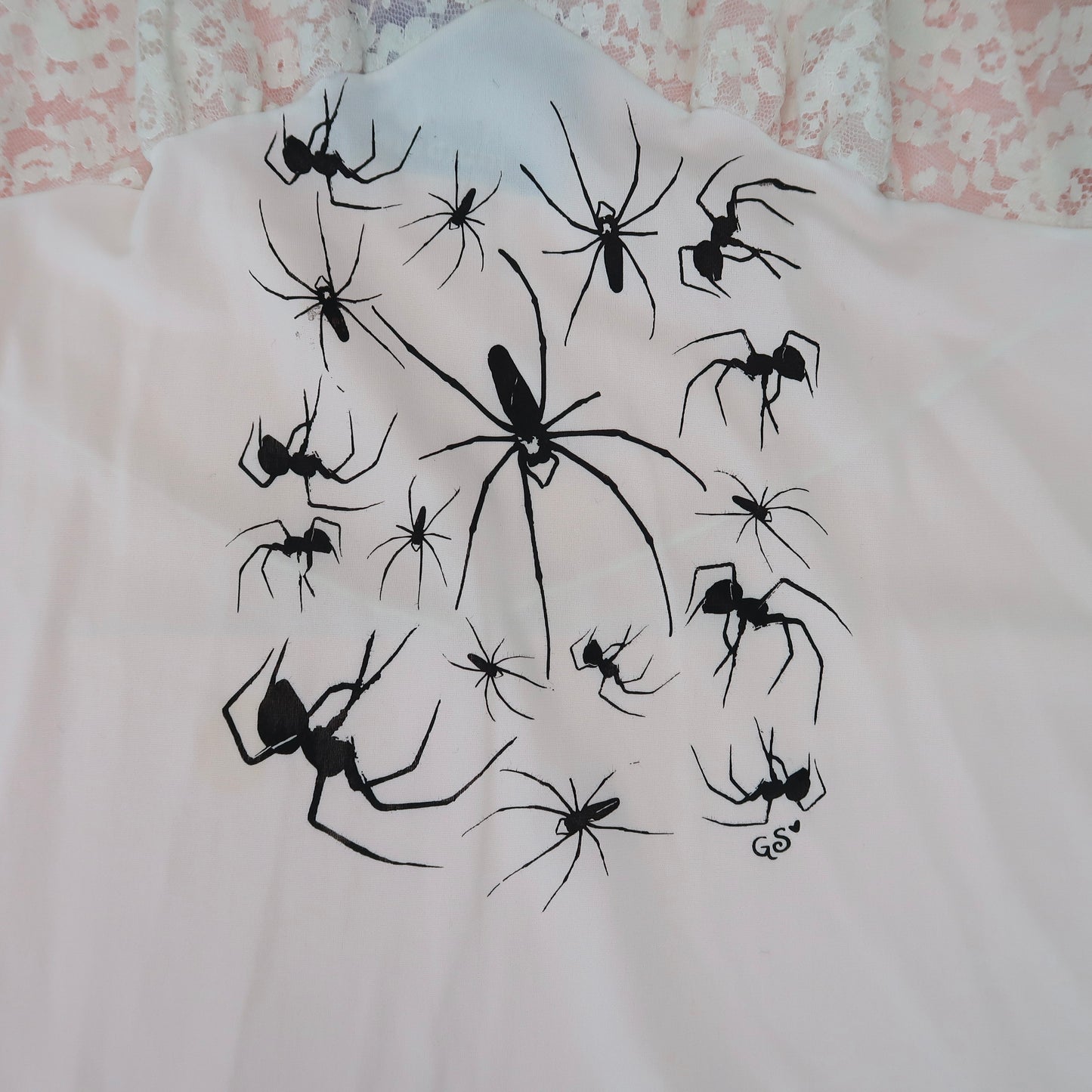 "I Love Spiders" White Lace Slip Dress - Medium
