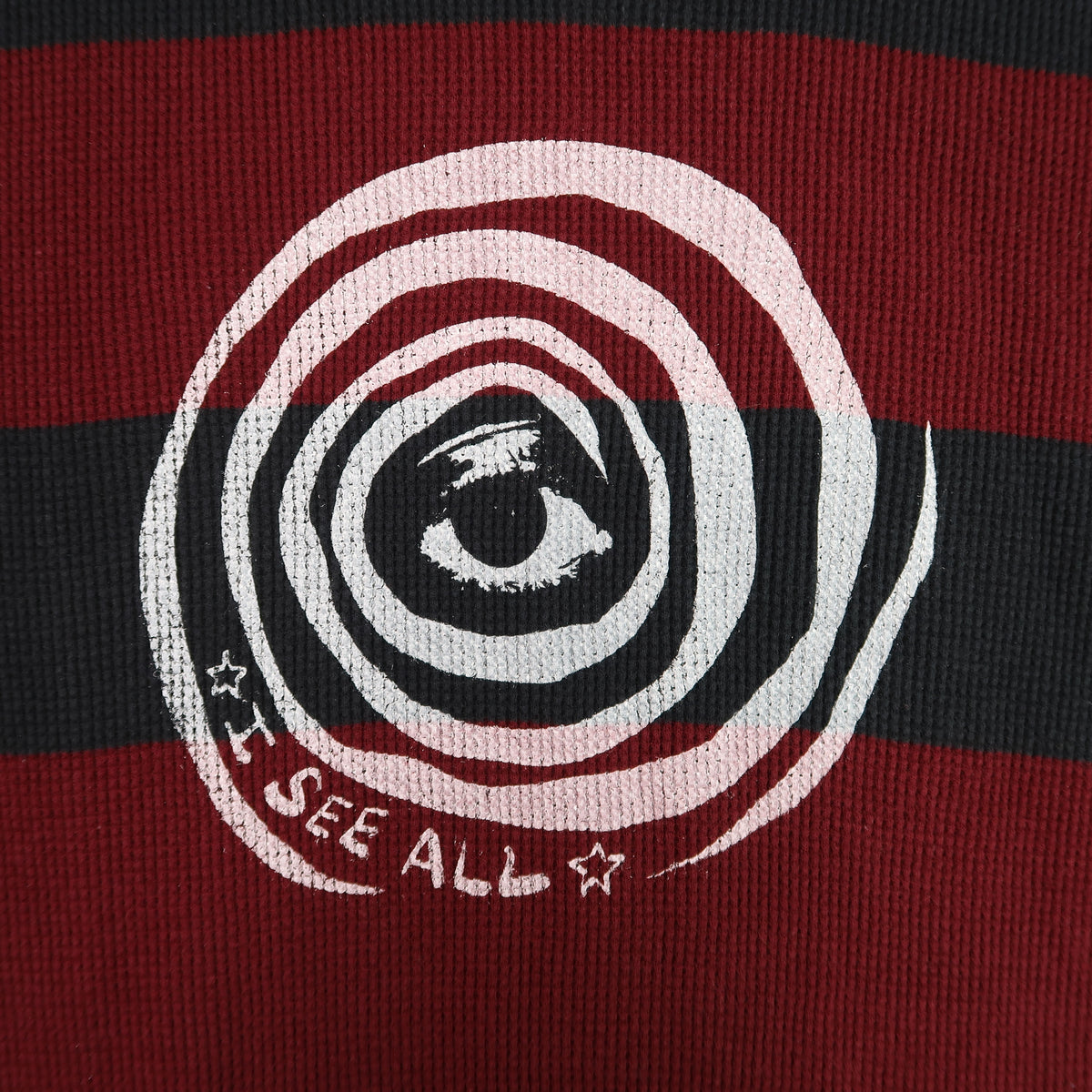 "I See All" (Eye Spiral) Red Striped Thermal Long Sleeve - Large