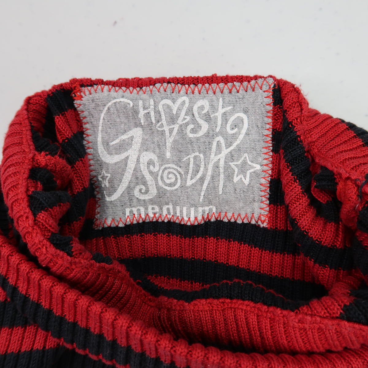 "I See All" (Eye Spiral) Striped Red Turtleneck - Medium