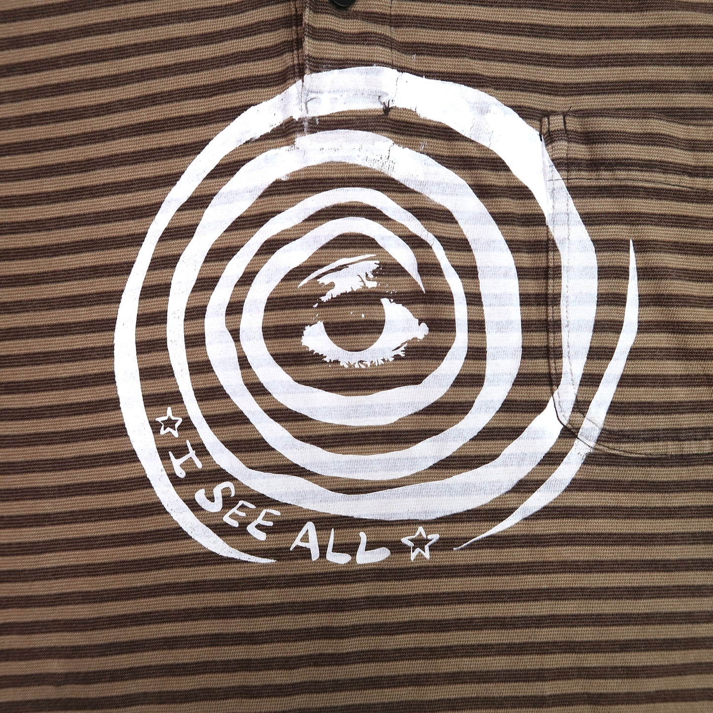 "I See All" (Eye Spiral) Brown Striped Polo - XL