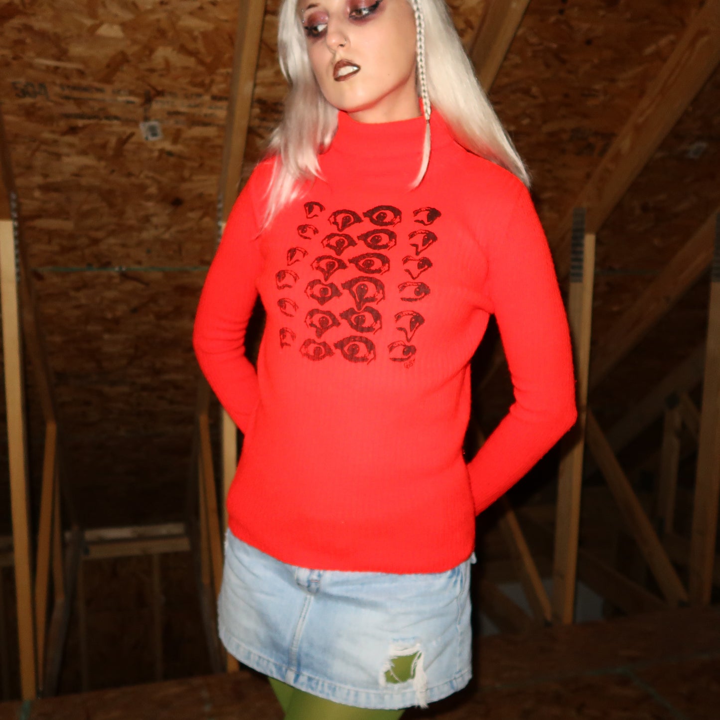"Melted Visions" Cherry Red Turtleneck - Small