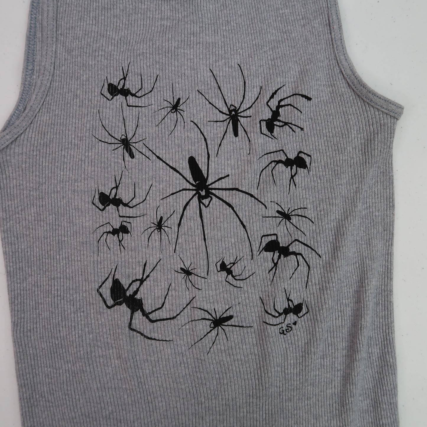 "I Love Spiders" Gray Ribbed Tank - Medium