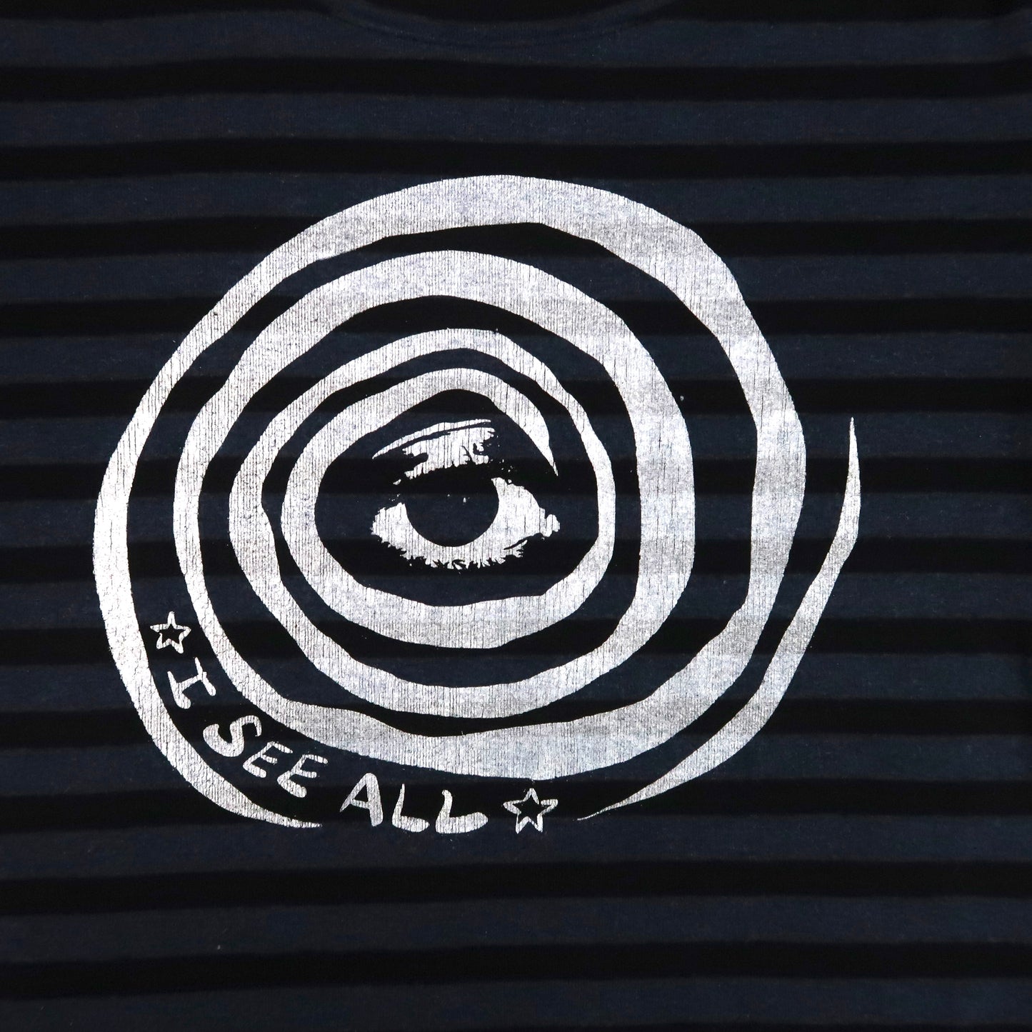 "I See All" (Eye Spiral) Navy Striped Long Sleeve - Small