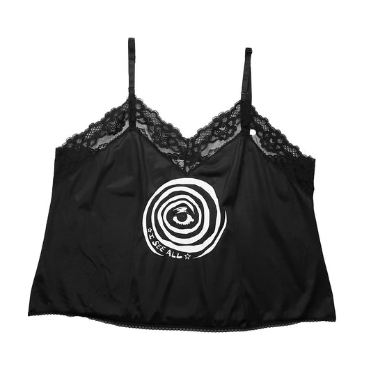 "I See All (Eye Spiral)" Black Lace Tank - Large