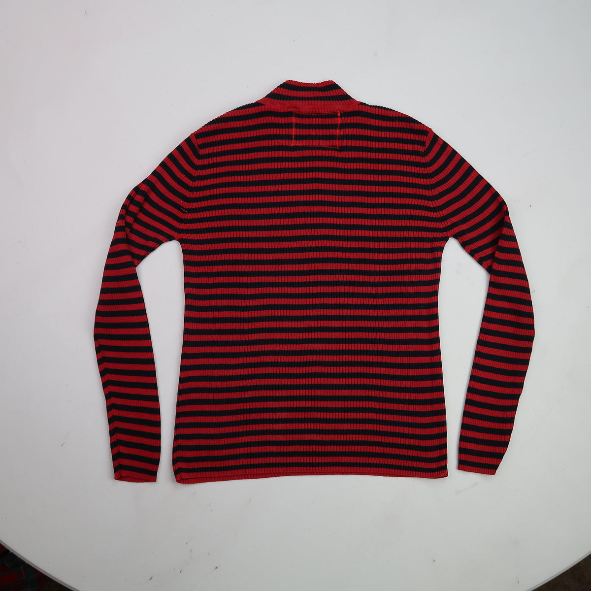 "I See All" (Eye Spiral) Striped Red Turtleneck - Medium
