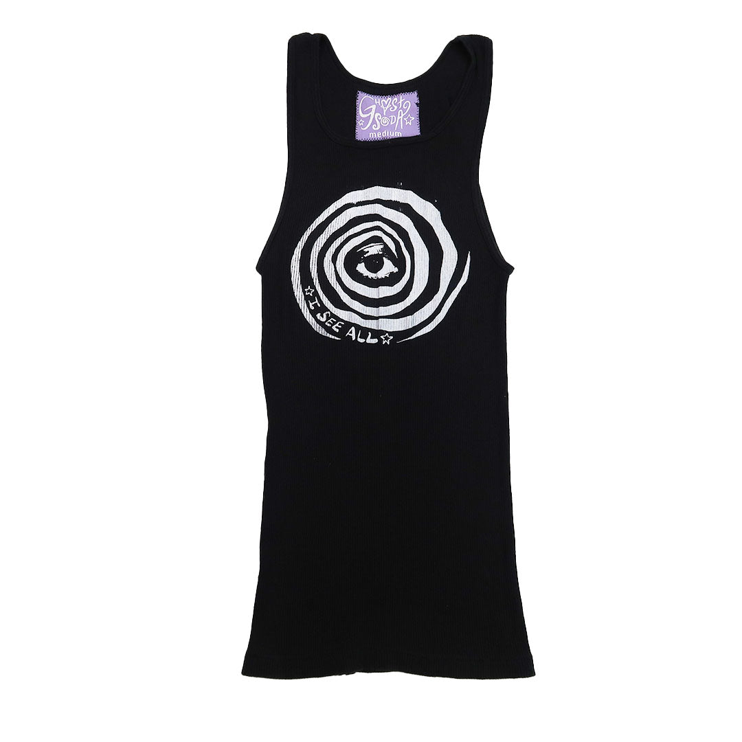 "I See All" (Melted Visions) Black Ribbed Tank - Medium