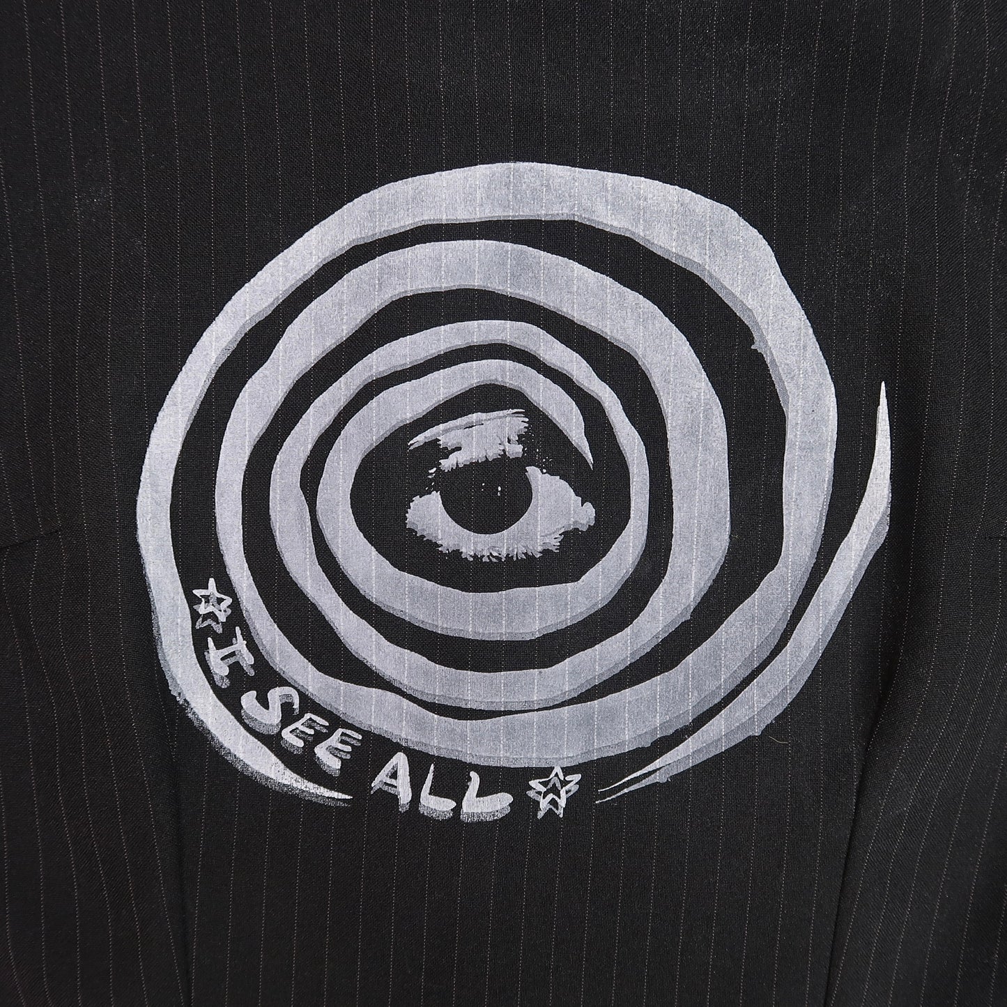 "I See All" (Eye Spiral) Black Pinstripe Dress - Medium