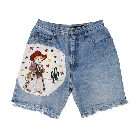 1OF1 "Cowpoke" Denim Patchwork Shorts - Small