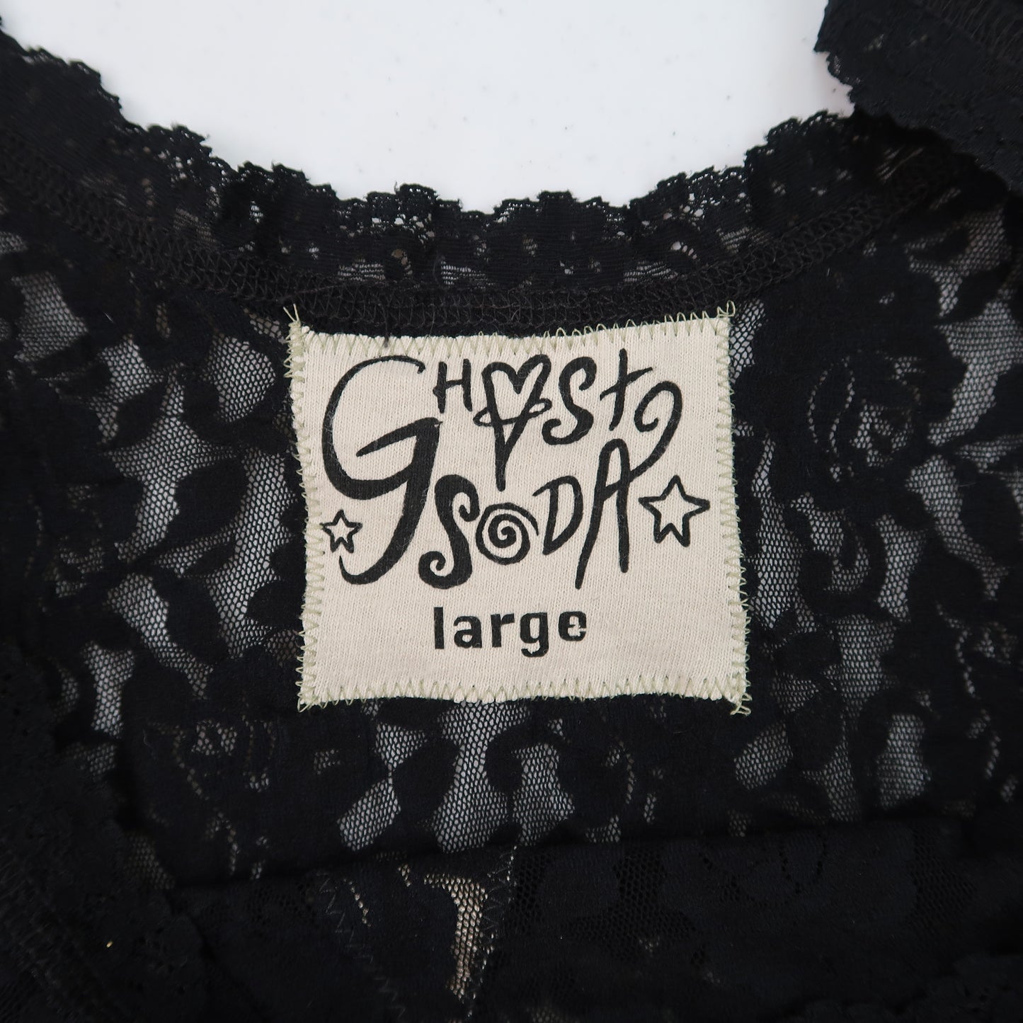 1OF1 "CHEETAH STAR" BLACK LACE TOP - LARGE