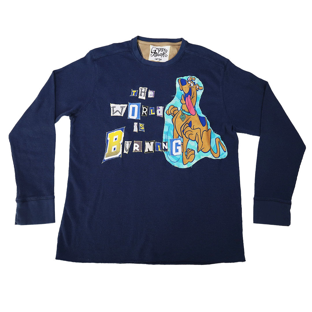"THE WORLD IS BURNING" Ghost Soda Patchwork Top - Large
