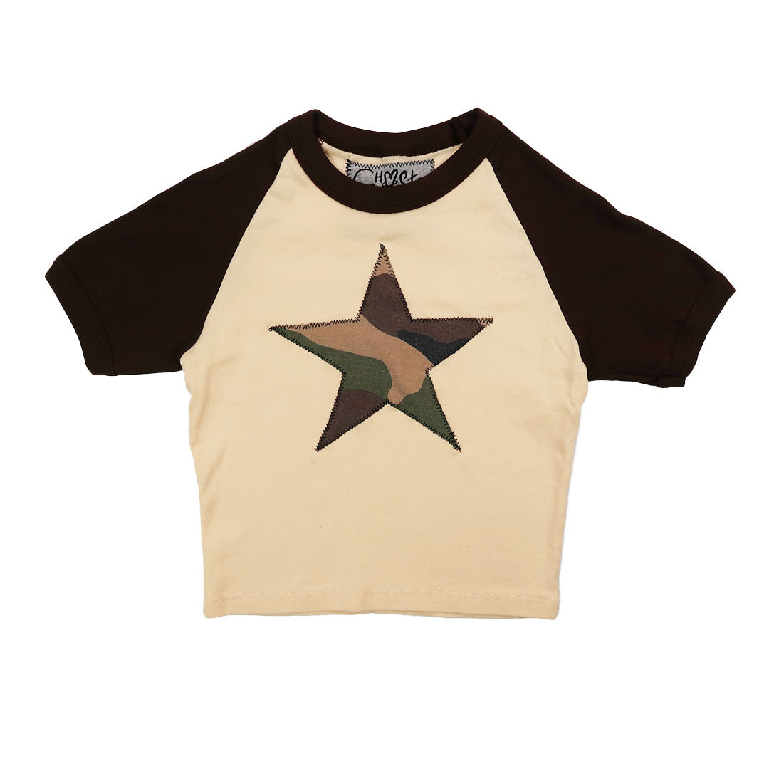 "I'M A STAR" Cream Camo Baby Tee - Small