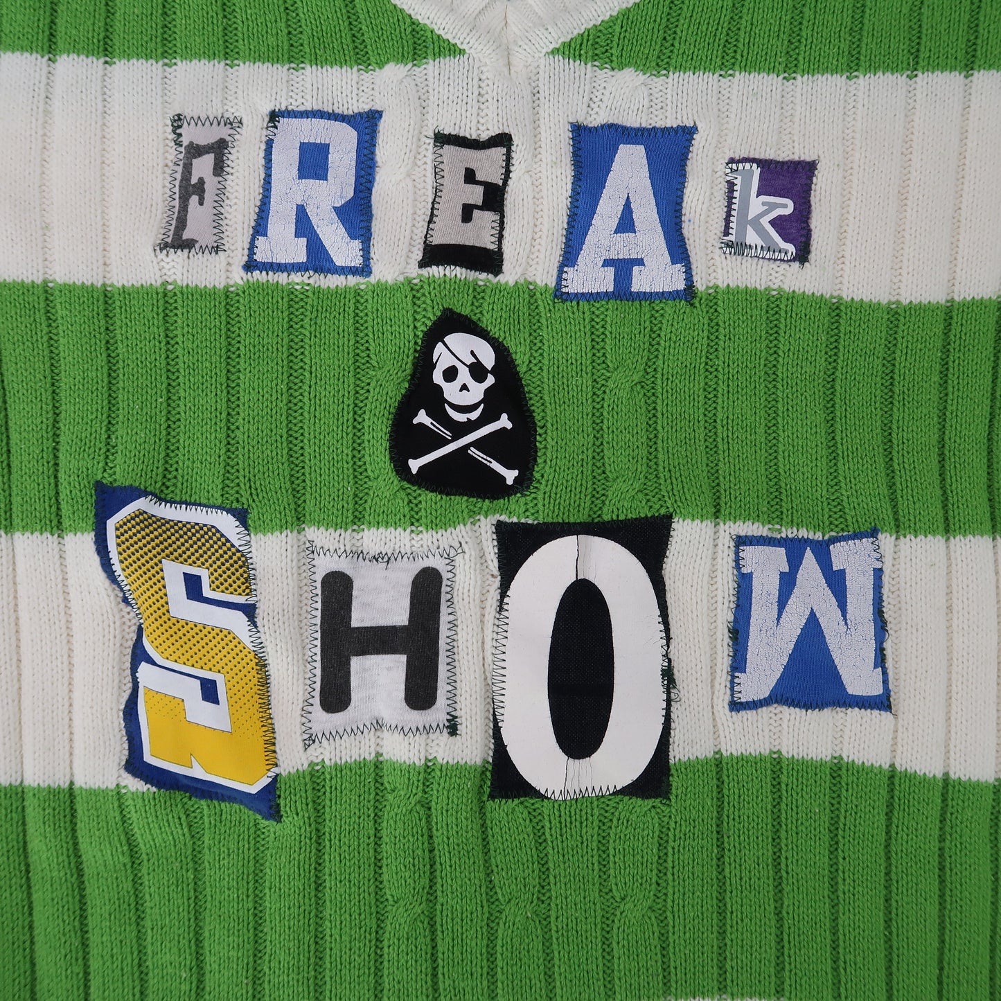 "FREAK SHOW" Ghost Soda Patchwork Sweater - Medium