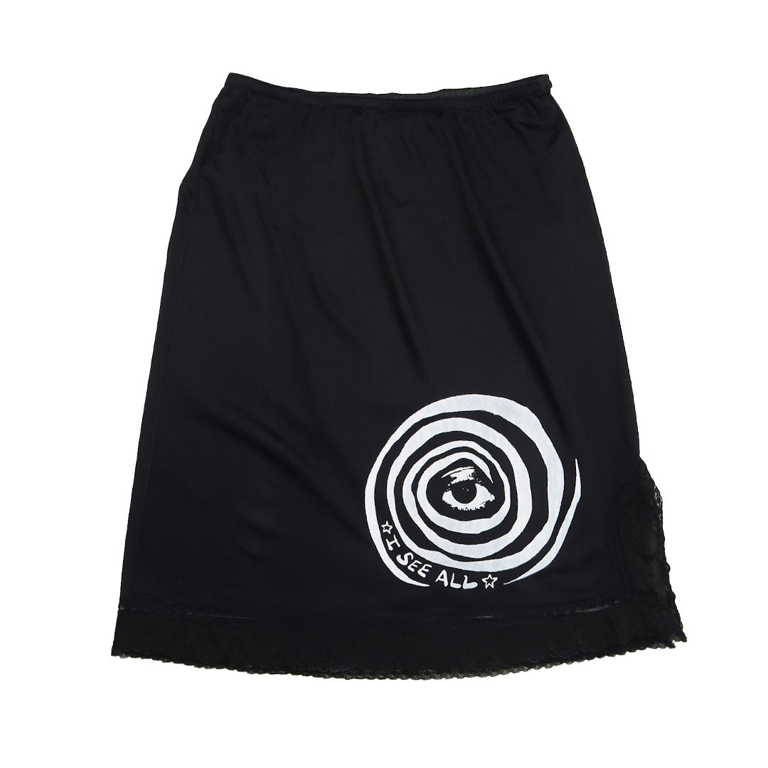"I See All" (Eye Spiral) Black Slip Skirt - X-Small