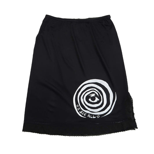 "I See All" (Eye Spiral) Black Slip Skirt - X-Small