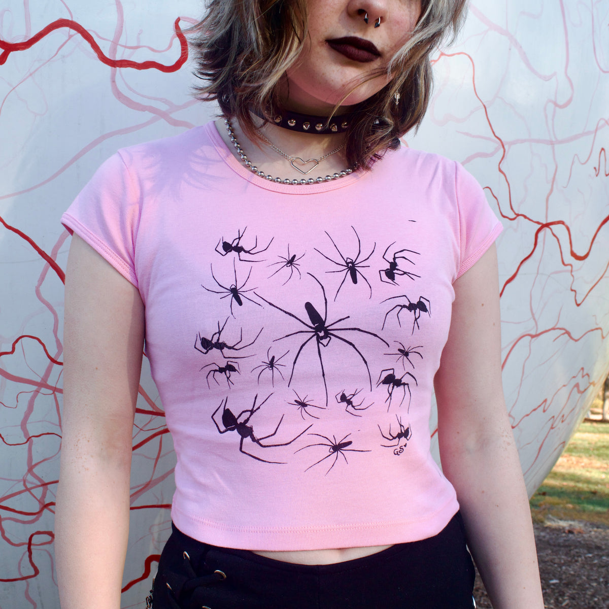 "I Love Spiders" Pink Baby Tee