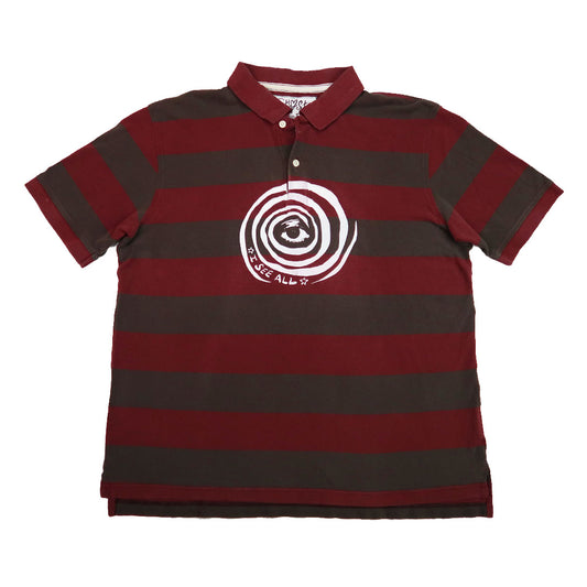 "I See All" (Eye Spiral) Red Striped Polo - Large