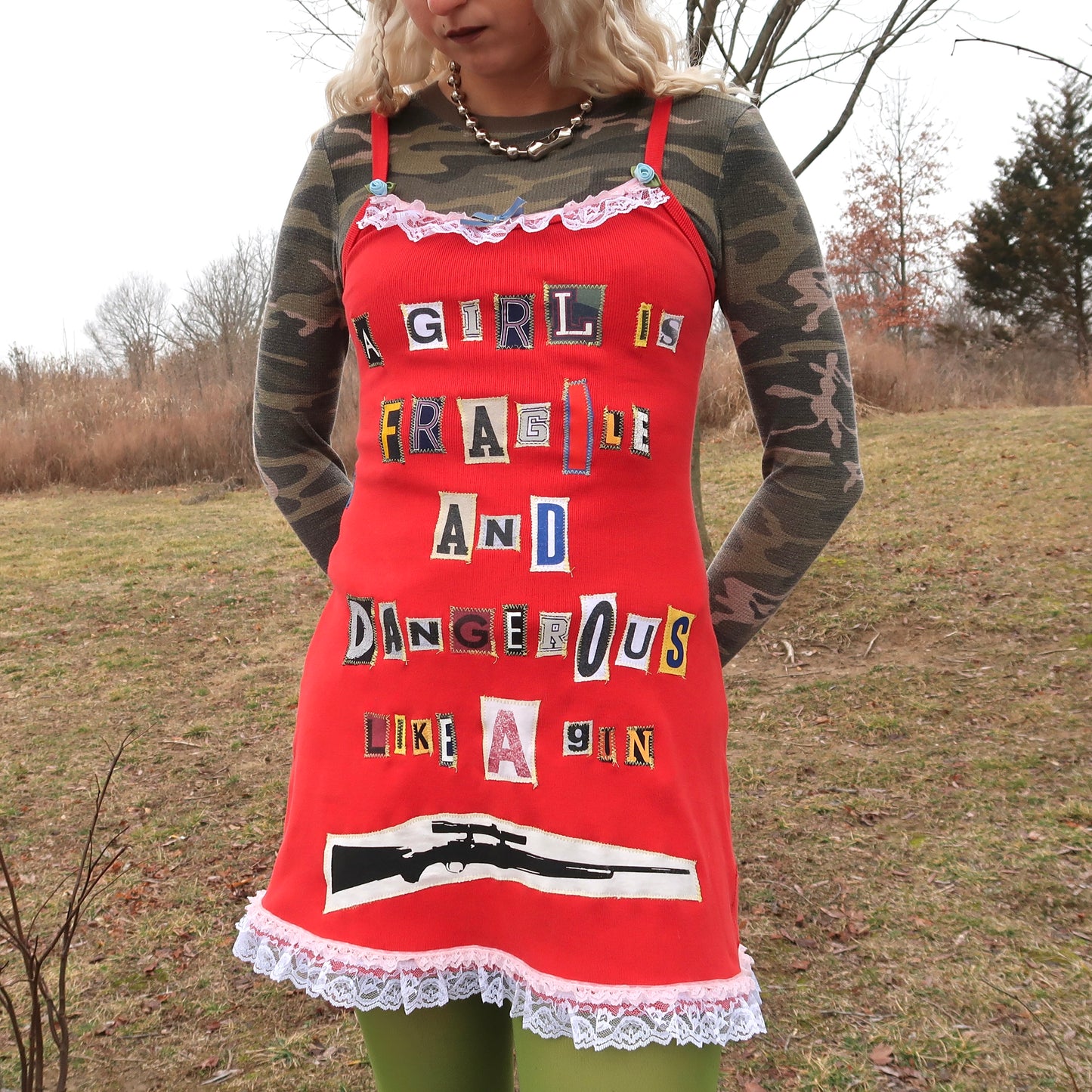 1OF1 “Fragile and Dangerous” REVERSIBLE Red Patchwork Dress - Small