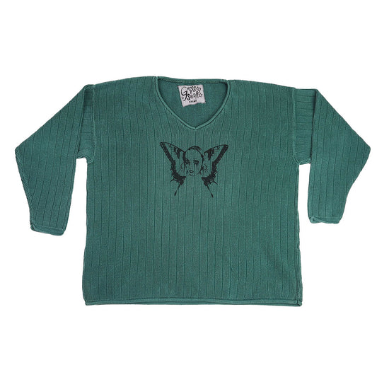 "Weeping Butterfly" Forest Green Sweater - Small