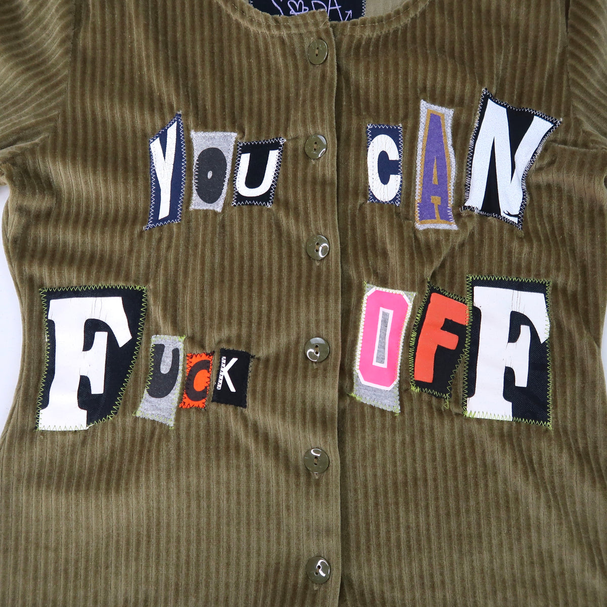 "U CAN F OFF" Ghost Soda Patchwork Cardigan - Small