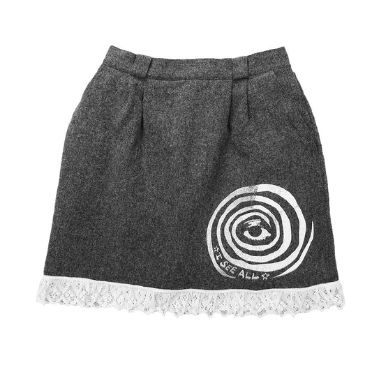 "I See All (Eye Spiral)" Gray Lace Skirt - Small