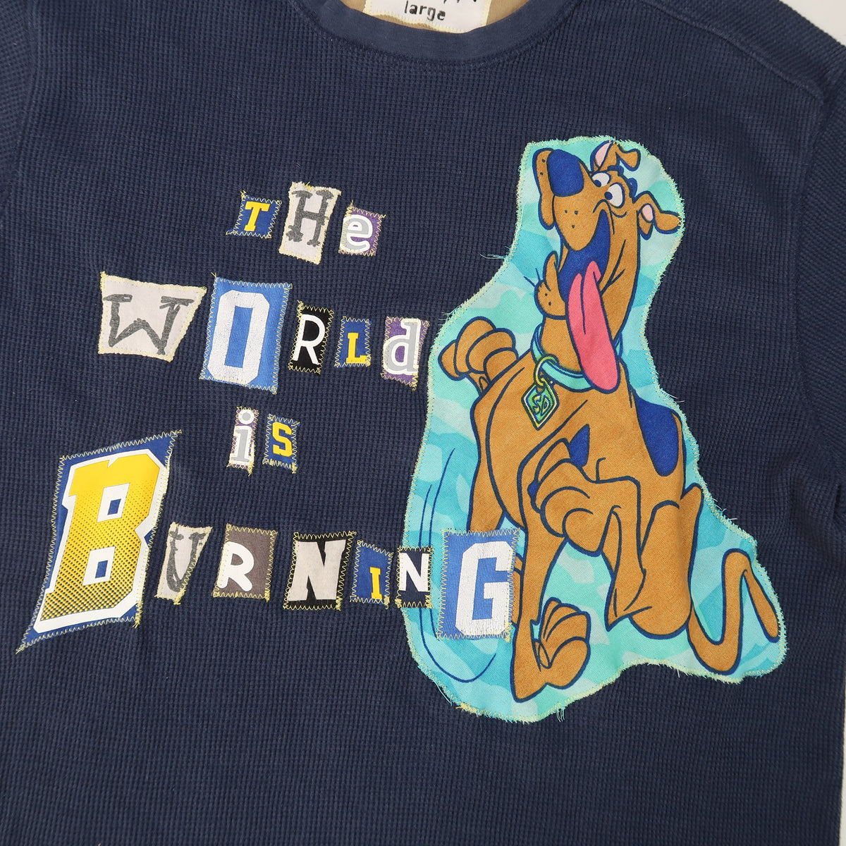 "THE WORLD IS BURNING" Ghost Soda Patchwork Top - Large
