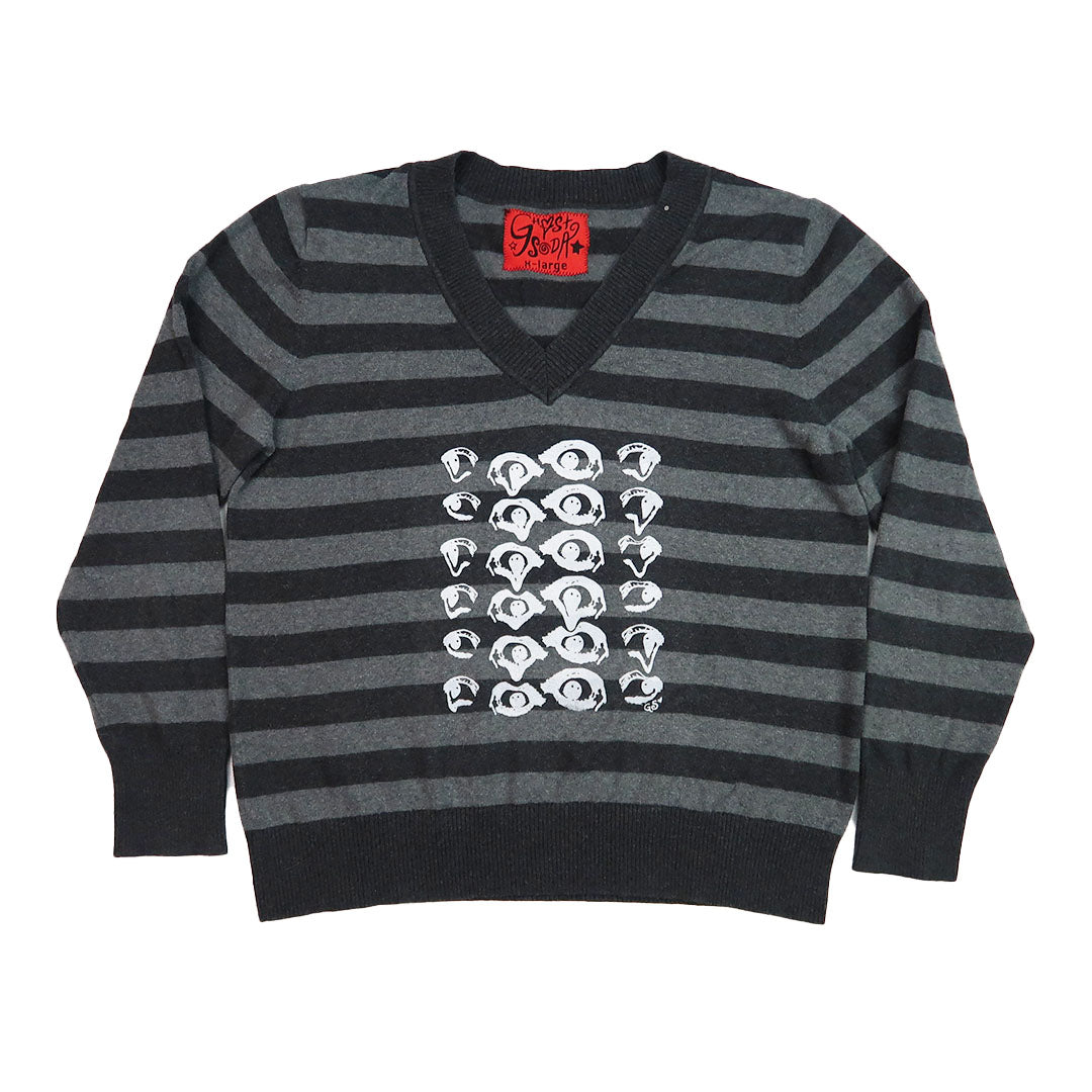 "Melted Visions" Striped Gray Sweater - XL