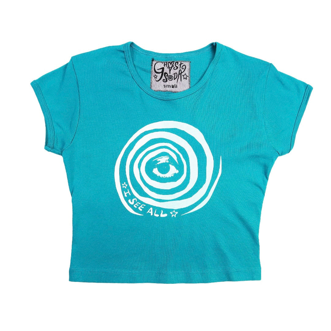 "I See All" (Eye Spiral) Teal Baby Tee