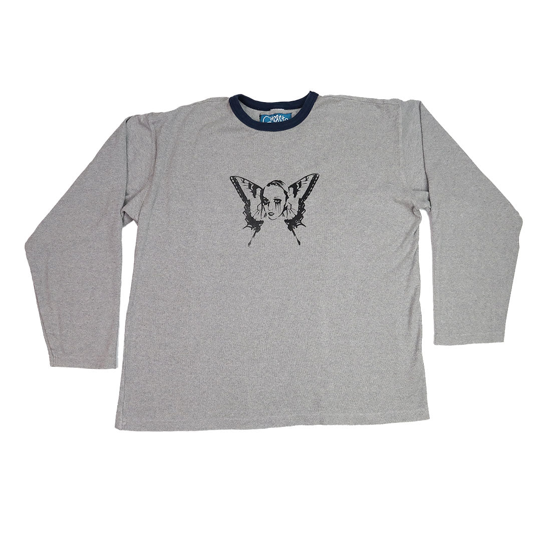 "Weeping Butterfly" Gray Ringer Long Sleeve - 2XL