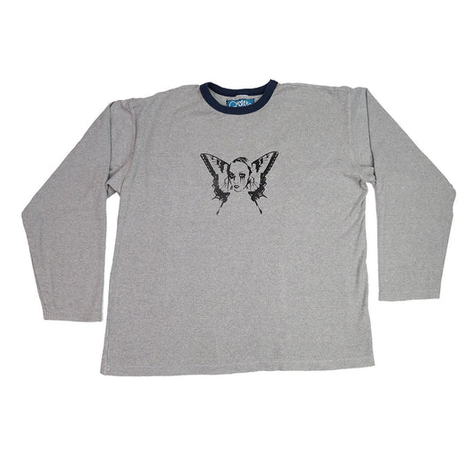 "Weeping Butterfly" Gray Ringer Long Sleeve - 2XL