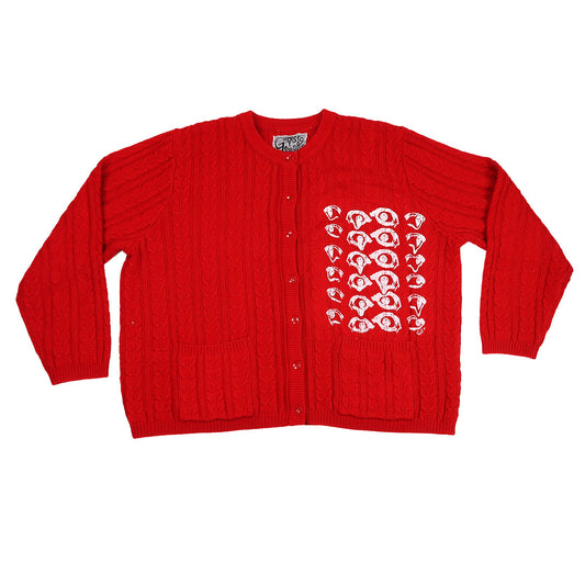 "Melted Visions" Red Cardigan Sweater - XL