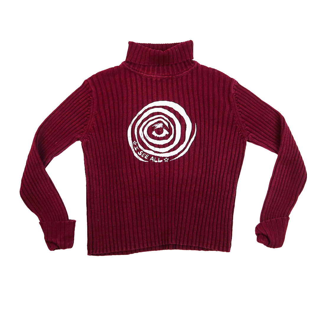 "I See All" (Eye Spiral) Maroon Turtleneck Sweater - Large