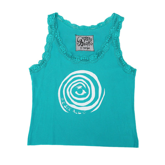 "I SEE ALL (Eye Spiral)" Teal Blue Tank Top - XL