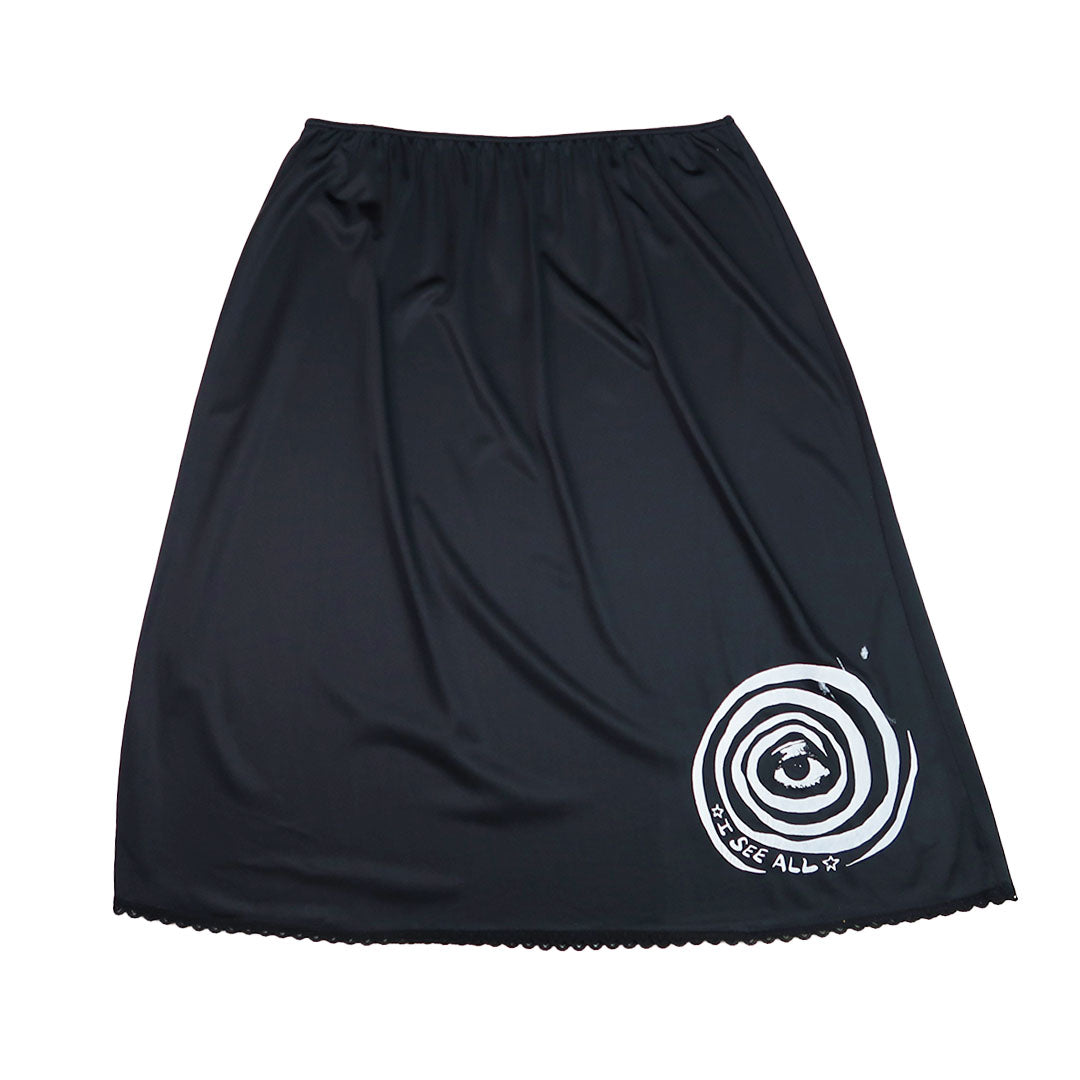 "I See All" (Eye Spiral) Black Slip Skirt - Large