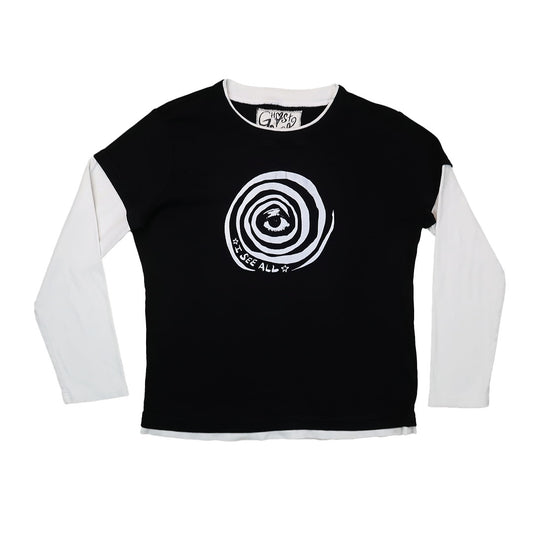 “I See All" (Eye Spiral) Layered Long Sleeve Top - Large