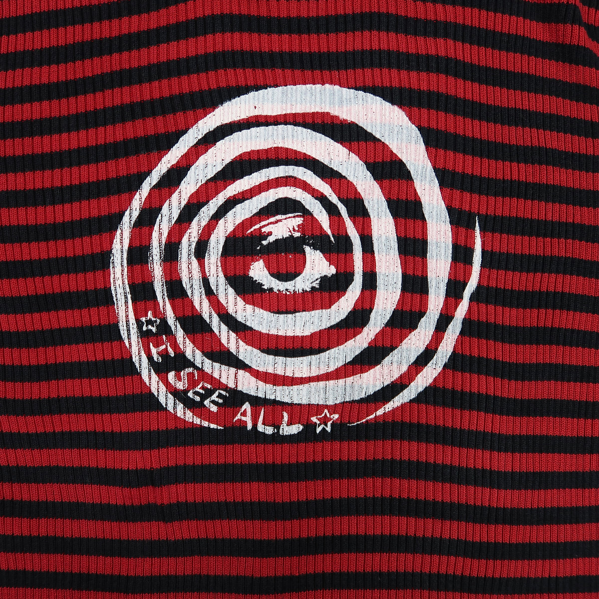 "I See All" (Eye Spiral) Striped Red Turtleneck - Medium
