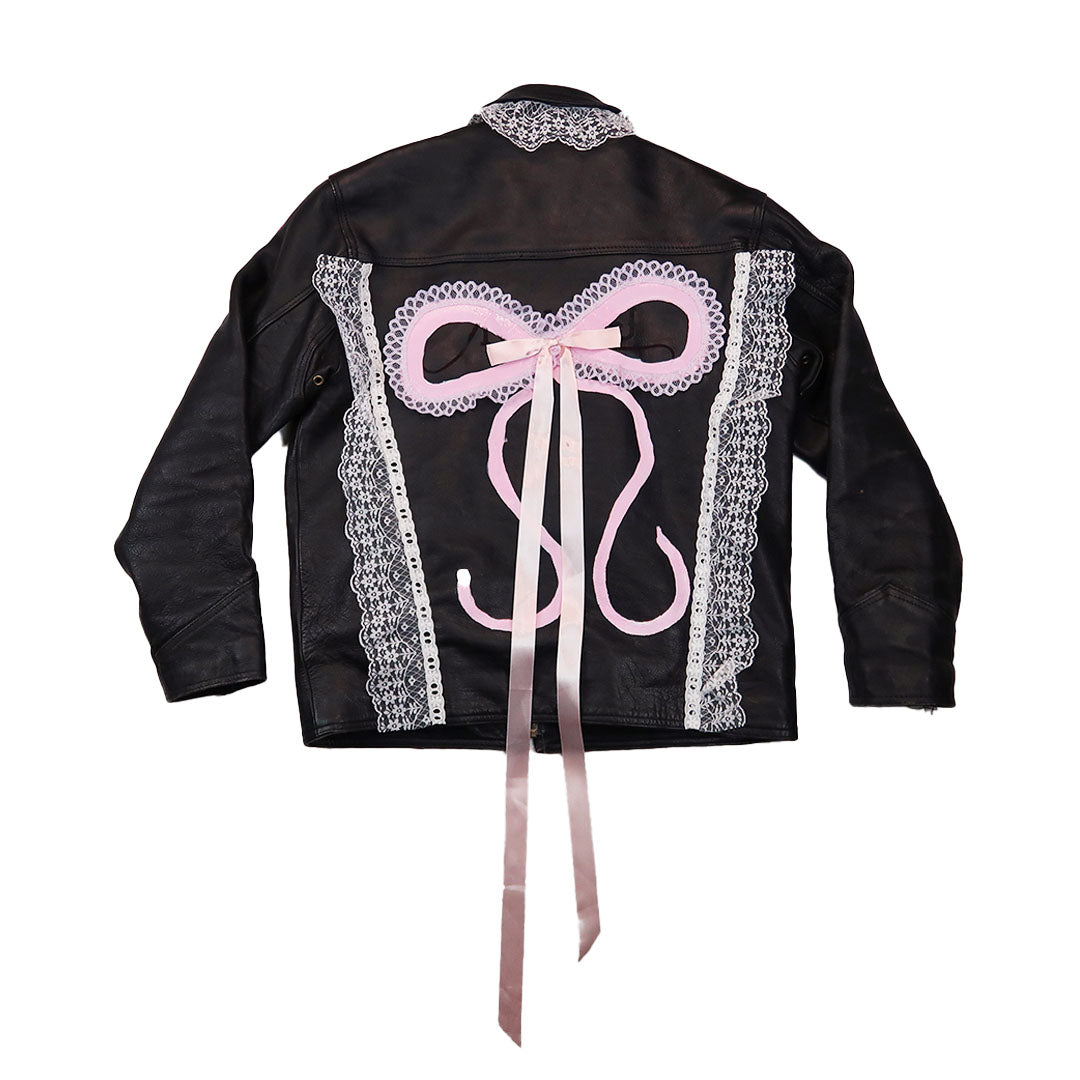 1OF1 “Leather and Lace” Upcycled Leather Jacket 🎀🤍🩷✨